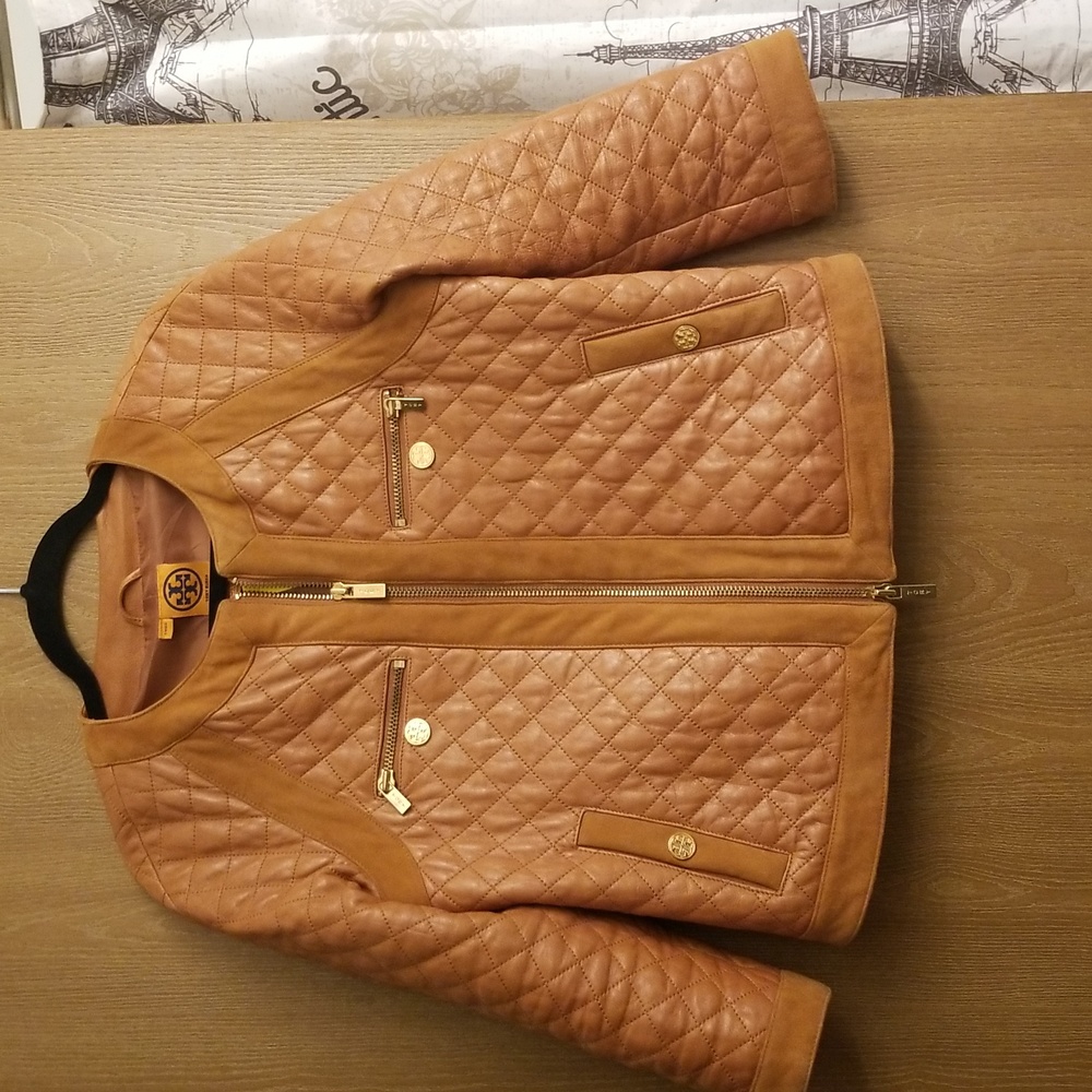 Tory Burch burnt orange leather jacket